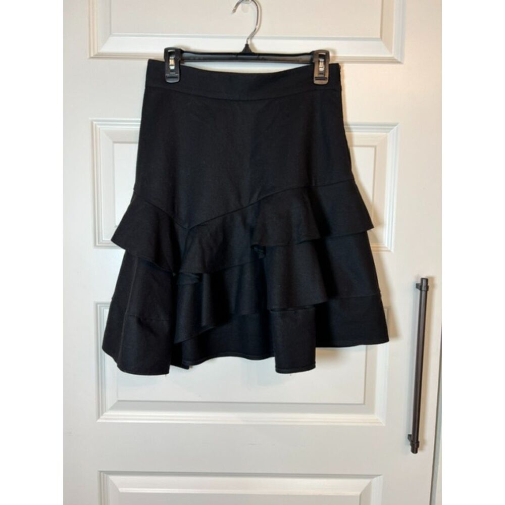 Maje Paris Black Wool Asymmetrical Tiered Ruffle Skirt EU 40 US 6 - Picture 2 of 6